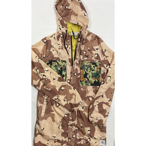 ETHIK Long Camouflage Print Hooded Windbreaker Jacket Small Streetwear ￼